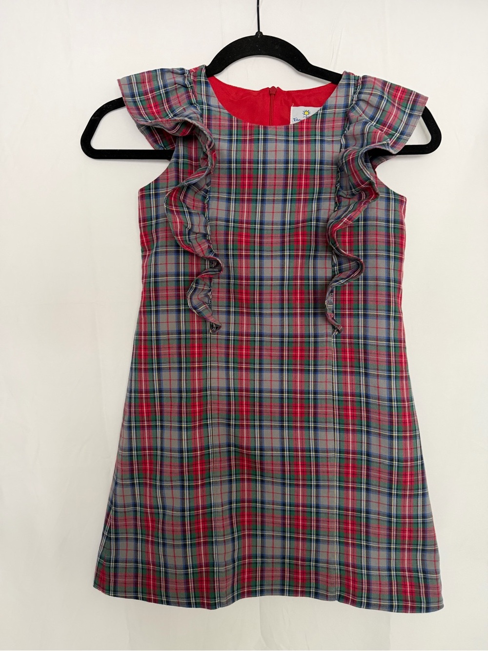 Vintage Florence Eiseman Girls Size 7 Plaid Ruffle Dress Cotton Christmas